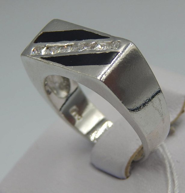 Серебряный перстень с эмалью и цирконием (33752069) 1