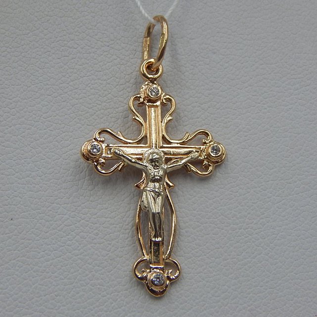Підвіс-хрест з червоного та білого золота з цирконієм (33500956) 0