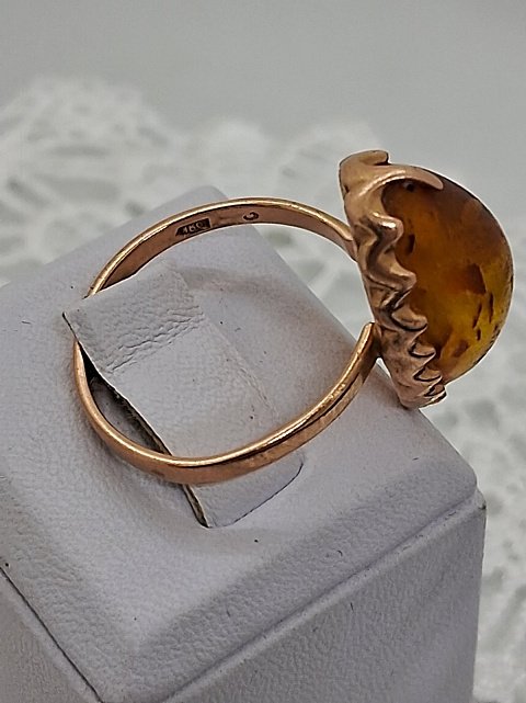 Кольцо из красного золота с янтарем (33020629) 3
