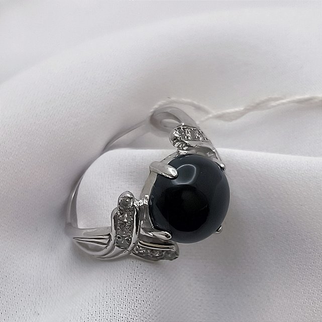 Серебряное кольцо с цирконием и ониксом (33454398) 2