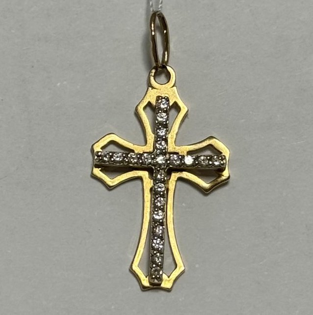 Підвіс-хрест з червоного і жовтого золота з цирконієм (33943949) 0
