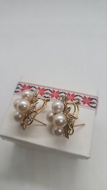 Сережки з жовтого та білого золота з перлами та діамантом (-ми) (31520235) 3