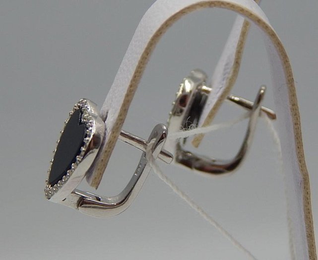 Серебряные серьги с ониксом и цирконием (33062823) 2