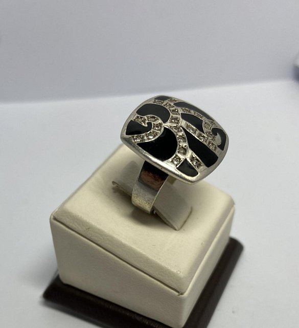 Серебряное кольцо с цирконием и эмалью (33746896) 2