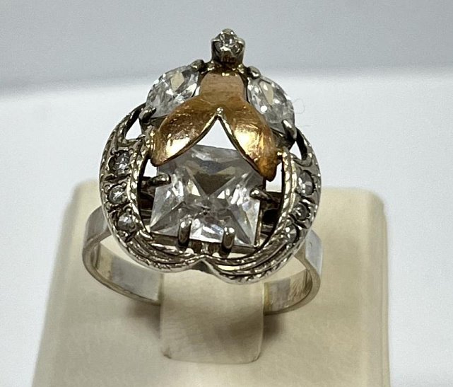 Серебряное кольцо с позолотой и цирконием (33287907) 0