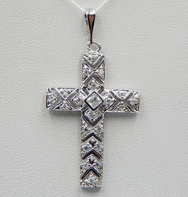Срібний підвіс-хрест із цирконієм (32921607) 0