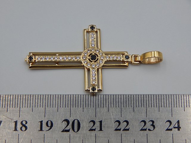 Підвіс-хрест з жовтого та білого золота з цирконієм (33665276) 2