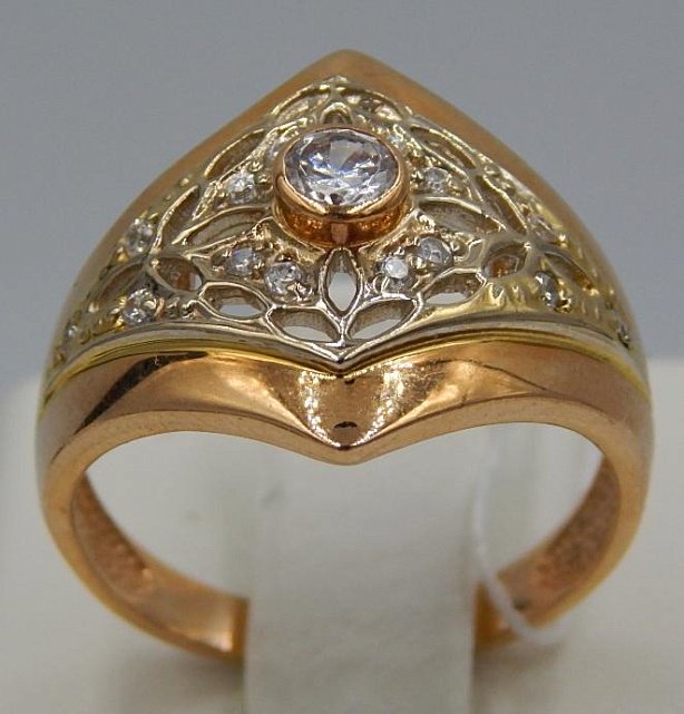 Кольцо из красного и белого золота с цирконием (28356734) 0
