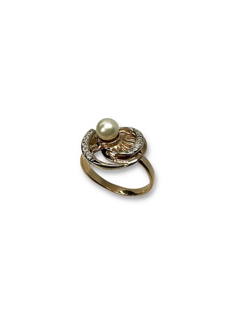 Кольцо из красного и белого золота с жемчугом и цирконием  (30803353) 3