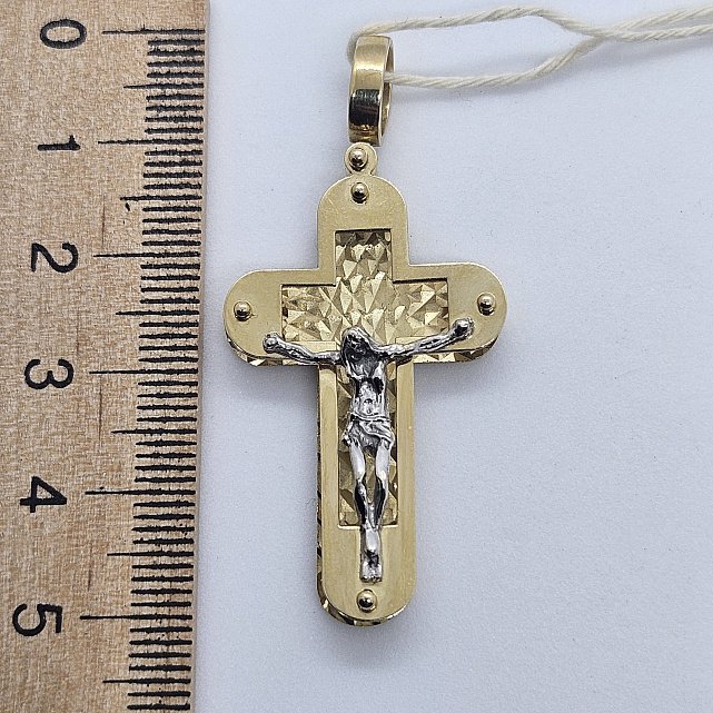 Підвіс-хрест з жовтого та білого золота (33955691) 4
