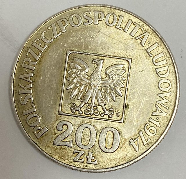 Серебряная монета 200 злотых 1974 Польша (33109437)  0