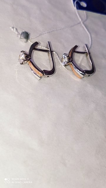 Срібні сережки із золотою вставкою та цирконієм (15046097) 1