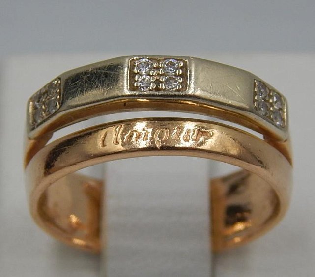 Кольцо из красного и белого золота с цирконием (28199527) 0