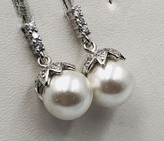 Срібні сережки з перлами та цирконієм (33720550) 1