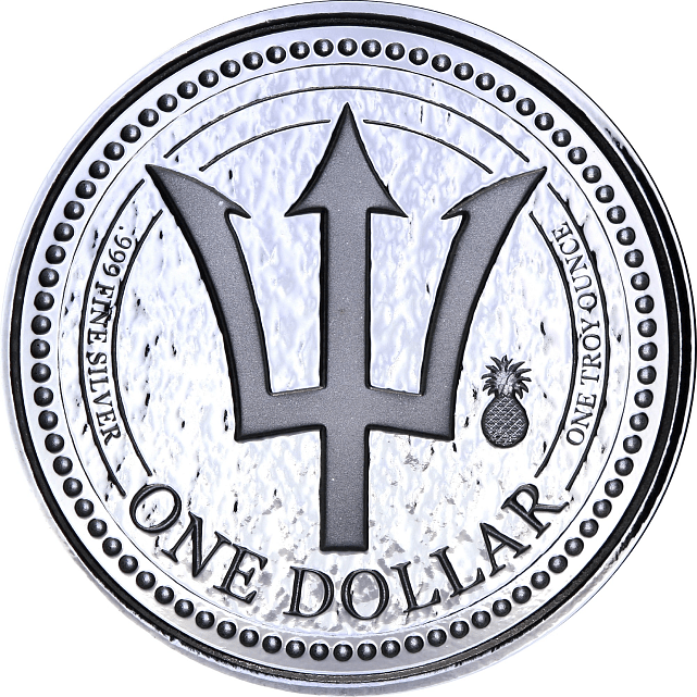 Серебряная монета 1oz Трезубец (со знаком Ананас) 1 доллар 2018 Барбадос (29127625) 0