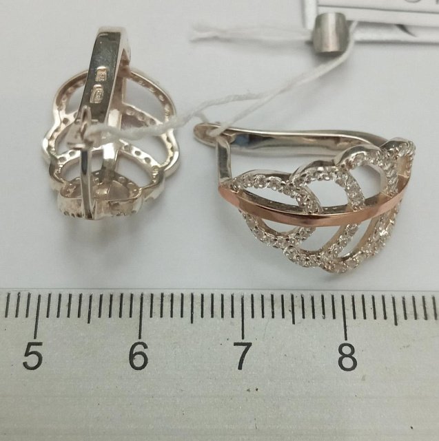 Серебряные серьги с позолотой и цирконием (28955667) 2