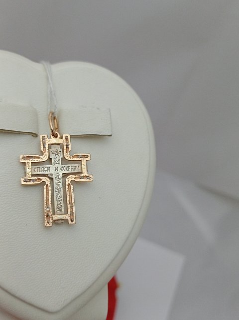 Підвіс-хрест з червоного та білого золота з цирконієм (33692126) 1