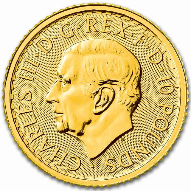 Золота монета 1/10oz Британія 10 англійських фунтів 2024 Великобританія (Король Карл III) (33142386) 0