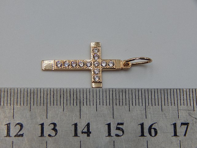 Підвіс-хрест з жовтого золота з цирконієм (31388756) 1