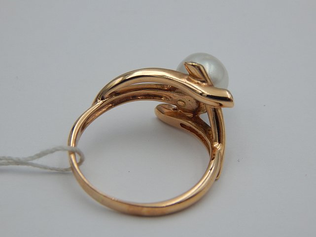 Кольцо из красного золота с жемчугом и бриллиантом (-ми)(30963456) 3