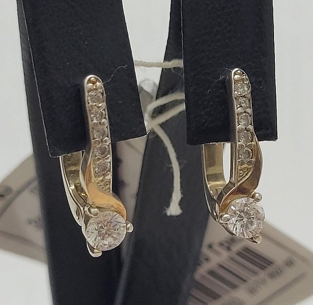 Срібні сережки із золотою вставкою та цирконієм (30716236) 2