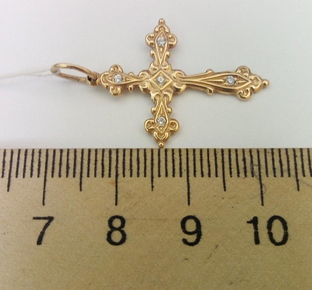 Підвіс-хрест з червоного золота з цирконієм (31646683) 2