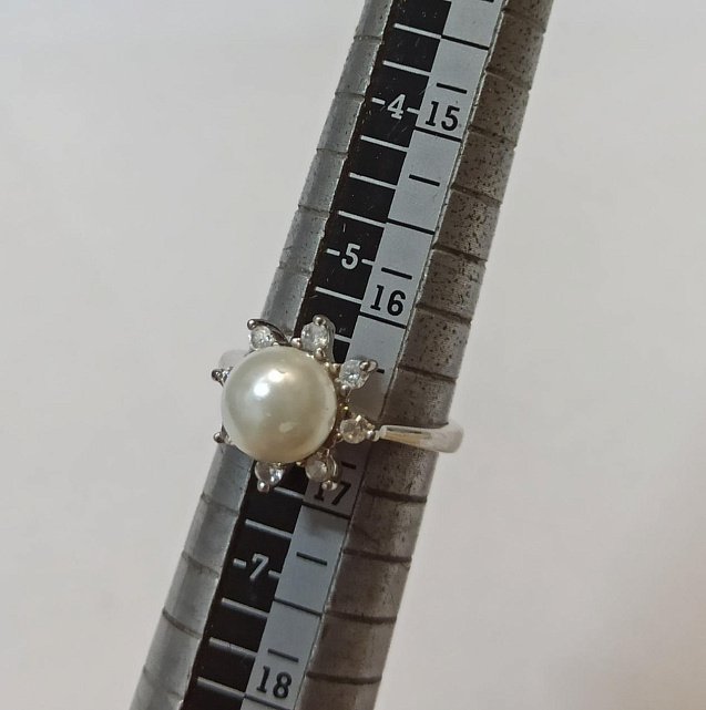 Срібна каблучка з цирконієм і перлами (33931432) 4