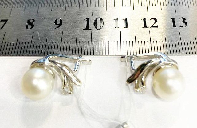 Сережки з білого золота з перлами та діамантом (-ми) (31801214) 2