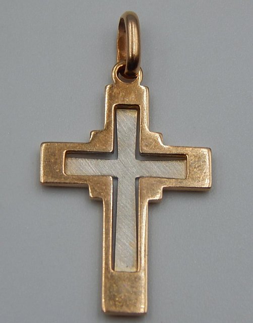 Підвіс-хрест з червоного та білого золота (32535985) 1