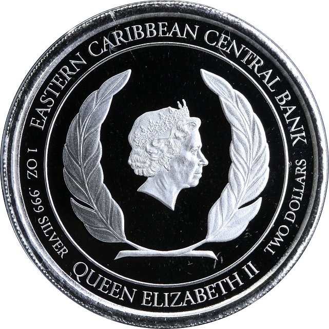 Серебряная монета 1oz Сент-Китс и Невис 2 доллара 2019 Восточные Карибы (29127709 16