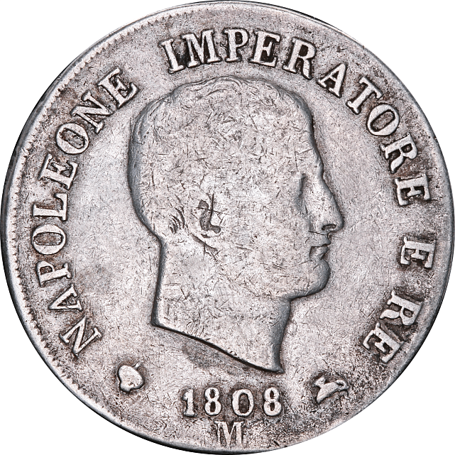 Серебряная монета 5 лир 1808 Италия (29128201) 0