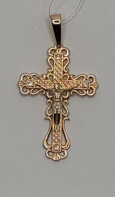 Подвес-крест из красного и белого золота с цирконием (32416236)  4