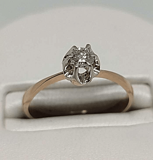 Кольцо из красного и белого золота с бриллиантом (-ми) (32830291) 0