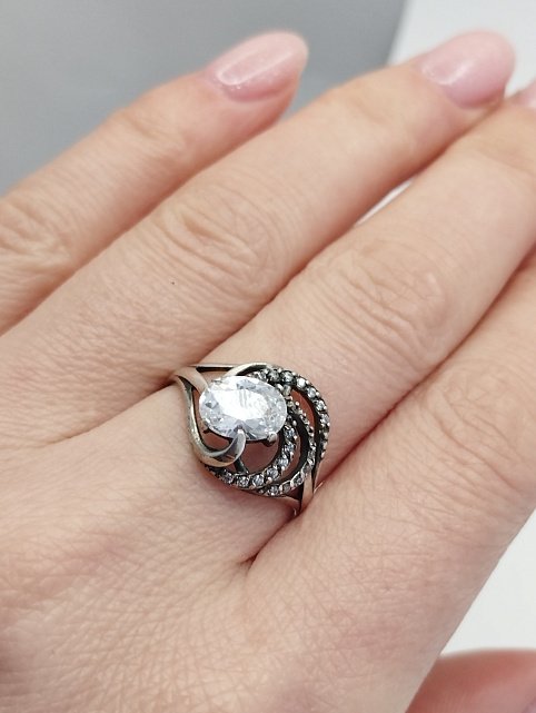 Серебряное кольцо с цирконием (33432402) 2