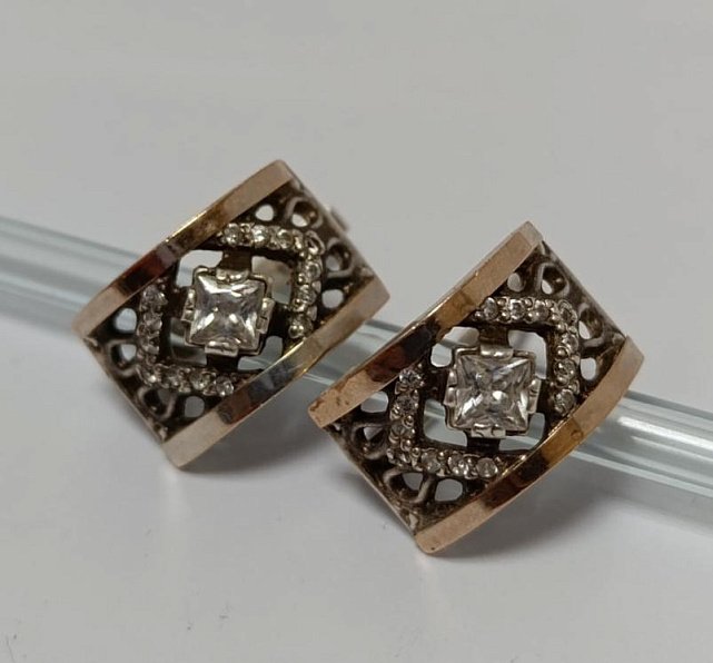 Серебряные серьги с позолотой и цирконием (33940912) 0
