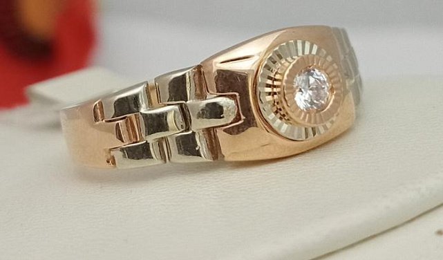 Перстень из красного и белого золота с цирконием (32631425) 3