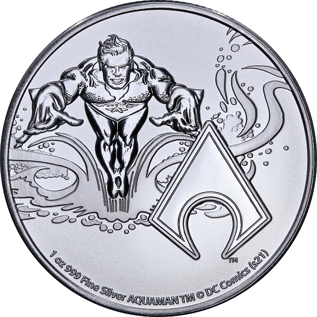 Серебряная монета 1oz Лига Справедливости Комиксов DC: Аквамен 2 доллара 2022 Ниуэ (29128430) 0