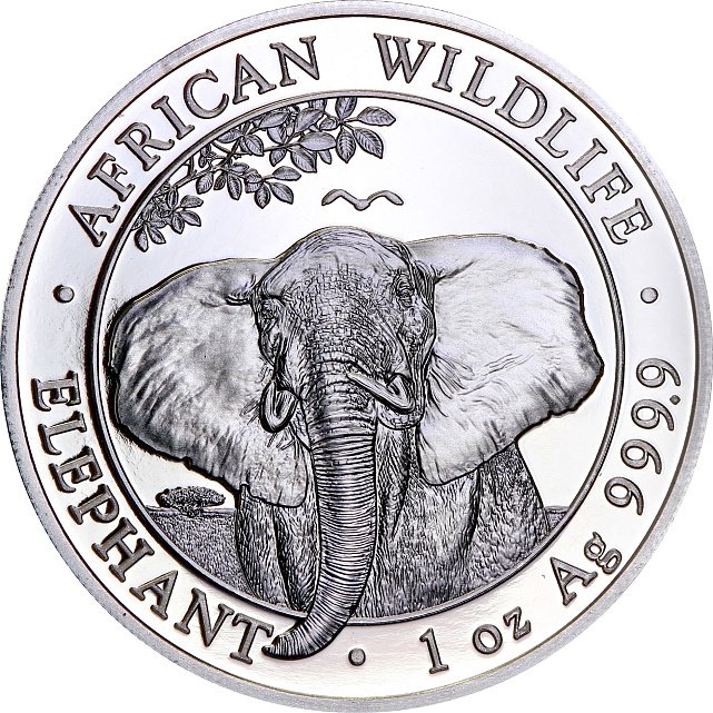 Серебряная монета 1oz Слон 100 шиллингов 2021 Сомали (32952658) 7