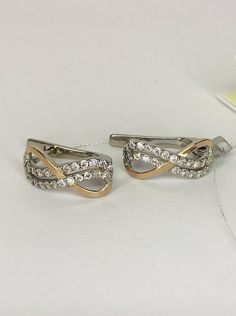 Срібні сережки із золотою вставкою та цирконієм (33618408) 2