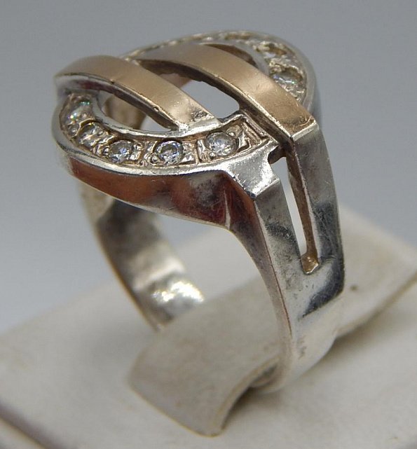Серебряное кольцо с позолотой и цирконием (24300955) 2
