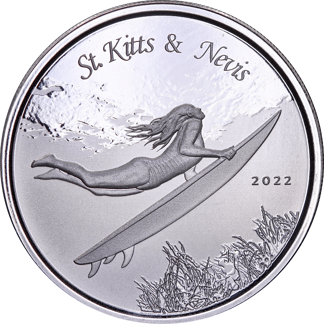 Серебряная монета 1oz Сент-Китс и Невис 2 доллара 2022 Восточные Карибы (31564112) 0