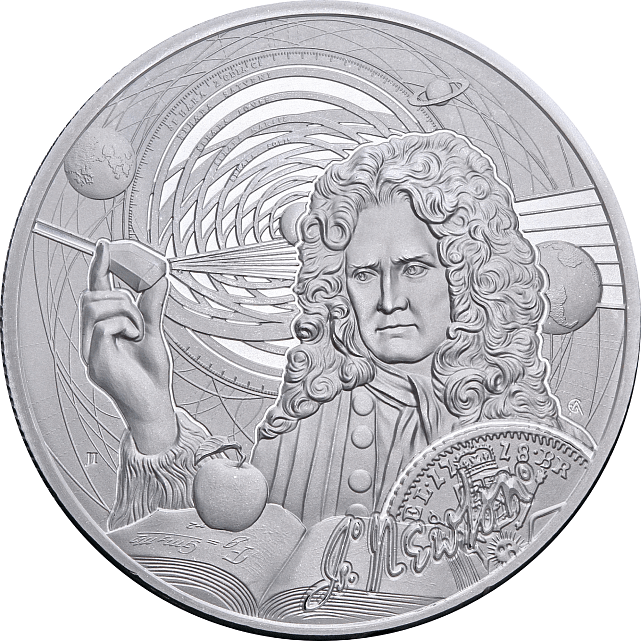 Серебряная монета 1oz Иконы Инноваций: Исаак Ньютон 2 доллара 2022 Ниуэ (29128307) 0