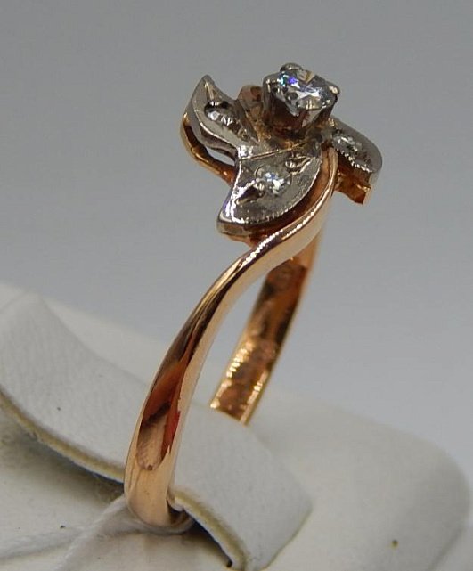 Кольцо из красного и белого золота с бриллиантом (-ми) (30703324) 2