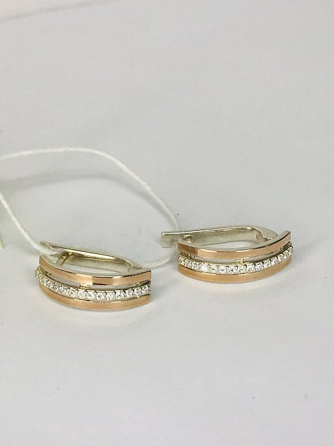 Серебряные серьги с золотой вставкой и цирконием (33618431) 2