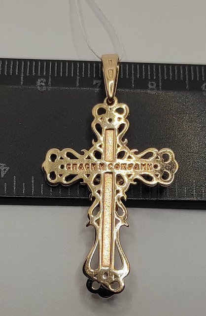 Подвес-крест из красного и белого золота с цирконием (32416236)  5