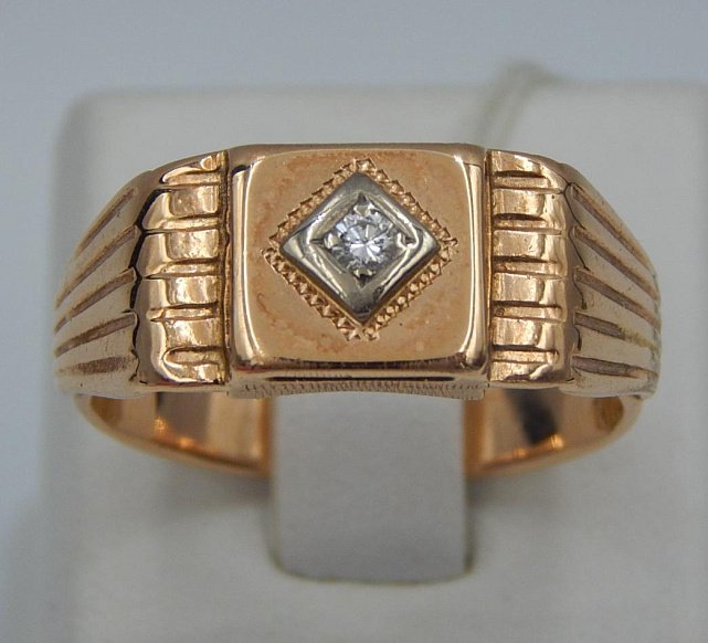 Перстень из красного и белого золота с бриллиантом (-ми) (31200475) 0