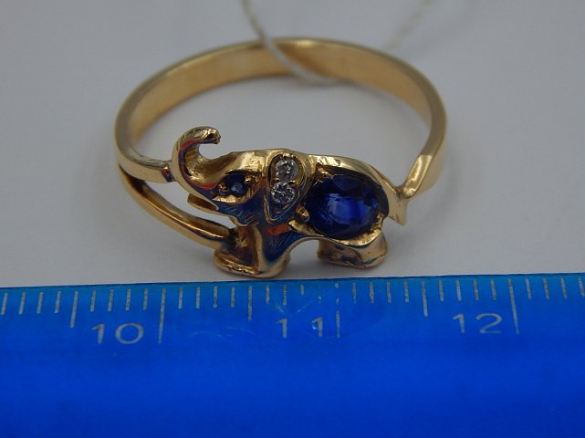 Кольцо из желтого золота с сапфиром и бриллиантом (-ми) (31169207) 3