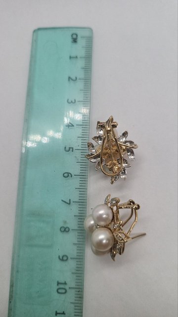 Сережки з жовтого та білого золота з перлами та діамантом (-ми) (31520235) 5