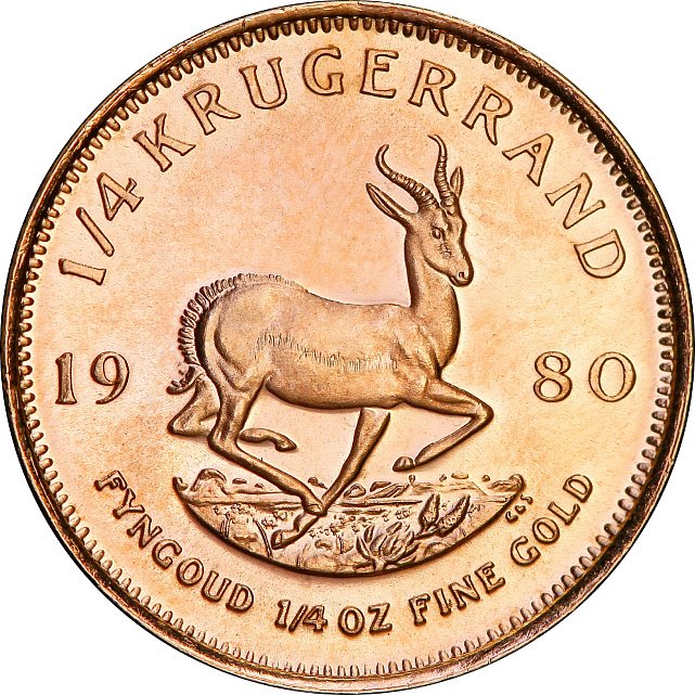 Золотая монета 1/4oz Крюгерранд 1980 Южная Африка (33016372) 0