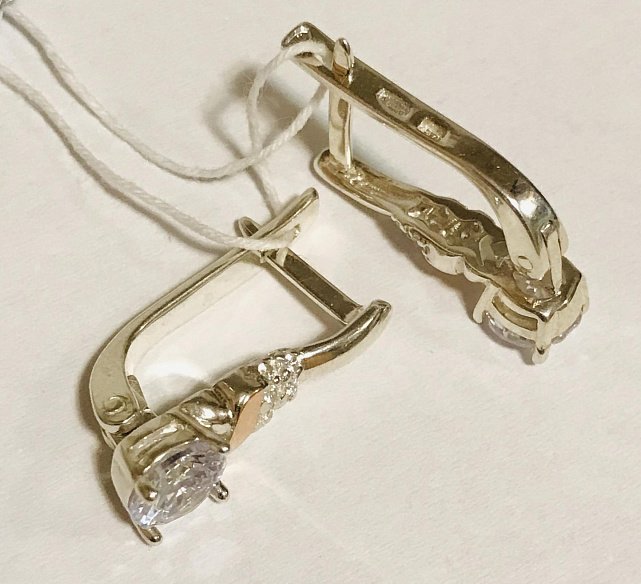 Срібні сережки з позолотою та цирконієм (32329109) 6